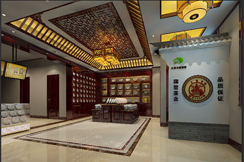 五桂山街道古朴典雅的中式茶叶店大堂设计效果图