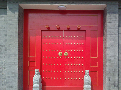 五桂山街道中国传统四合院系列朱红色中式木制大门木作